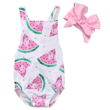 🍉 Watermelon Romper with Pink Headband 2pc. Set Baby Girl (Pink/White/Kelly Green) 🍉