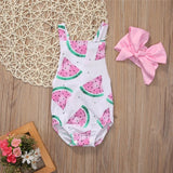 🍉 Watermelon Romper with Pink Headband 2pc. Set Baby Girl (Pink/White/Kelly Green) 🍉
