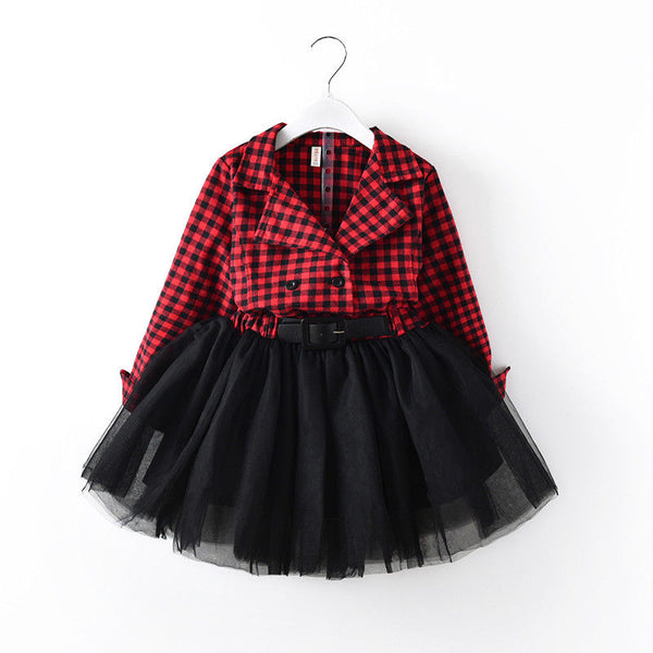 Rock Star Belted Long Sleeved Tutu Tulle Skirt Dress Toddler Girl (Red & Black)