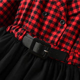 Rock Star Belted Long Sleeved Tutu Tulle Skirt Dress Toddler Girl (Red & Black)