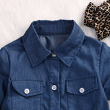 Denim Collar Shirt, Balloon Skirt and Headband 3pc. Set Baby Girl and Toddler (Denim & Leopard) 🐆