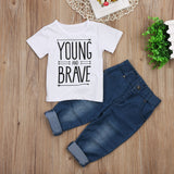 Young and Brave - T-shirt & Denim Jeans 2pc. Set Baby Boy and Toddler (White, Black & Denim)