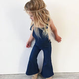 Sleeveless Backless Denim Flare Leg Jumpsuit Toddler Girl (Dark Blue Wash)