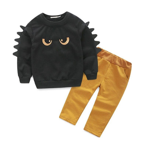 Little Monster Top with 3D Spikes and Pants 2pc. Set 👁‍🗨👁‍🗨 Baby Boy and Toddler (Black & Mustard)
