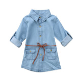 Long Sleeved Belted Denim Dress Toddler Girl (Medium Wash)
