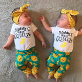 Daddy's Main Squeeze🍋 - 3pc. Onesie, Headband and Pants Set Baby Girl (Yellow & Blue Multi)