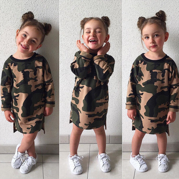 Camouflage Long Sleeved Dress Baby Girl Toddler (Camo)