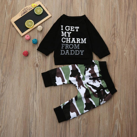 I Get My Charm From Daddy - 2pc. Jogger Set Baby Boy and Toddler (Camo & Black)