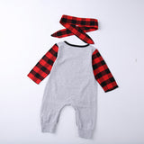 All You Need Is Love - Plaid Lumberjack Print Jumpsuit & Bow Tie Headband 2pc. Set Baby Girl (Gray, Red and Black)
