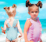 🌞 Striped Flare Shoulder Swimsuit Baby Girl (Turquoise & White/Pink & White/Black & White) 🌞