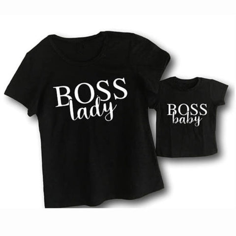 Boss Lady + Boss Baby - Matching Mommy and Unisex Toddler T-shirts (Black & White)