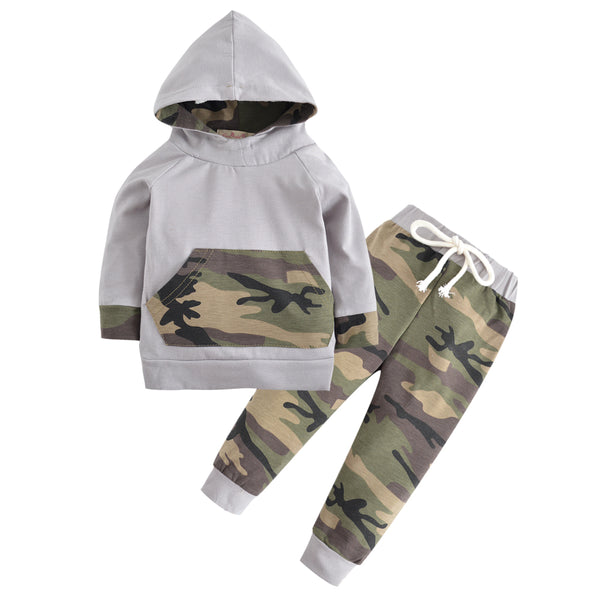 Camouflage Hooded Top and Joggers 2pc. Clothing Set Baby Boy (Brown & Camo)