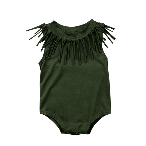 Fringe Tassel Romper Baby Girl (Army Green/Black)