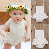Linen Embroidered Lace Romper Baby Girl (White)