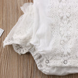 Linen Embroidered Lace Romper Baby Girl (White)