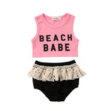 🏖️ Beach Babe - Sleeveless Crop Top & Fringe Tassel Shorts 2pc. Set Baby Girl and Toddler (Pink/Black) 🏖️