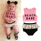 🏖️ Beach Babe - Sleeveless Crop Top & Fringe Tassel Shorts 2pc. Set Baby Girl and Toddler (Pink/Black) 🏖️