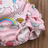 🦄🌈⭐🧡 Unicorn & Rainbow Backless Ruffled Shoulder Romper Baby Girl (Pink/Yellow/Blue) 🦄🌈⭐🧡