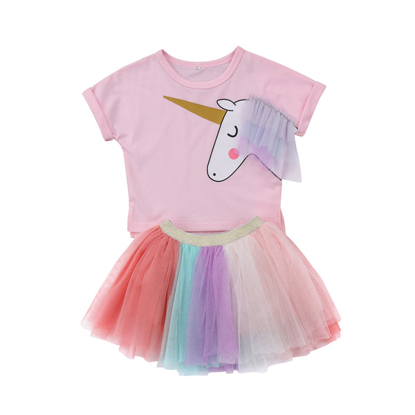 Unicorn Top 🦄 and Tulle Tutu Skirt Set Baby Girl and Toddler (Pink Multi)