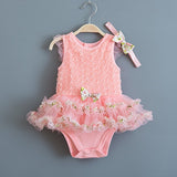 Frilly Lace Tutu Romper with Headband 2 pc. Set Baby Girl and Toddler (Available in Coral, Peach, Pink, Pastel Rainbow and White)