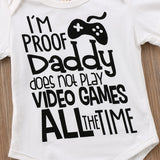 🎮 I'm Proof Daddy Does Not Play Video Games ALL The Time - Onesie Bodysuit Unisex Baby Boy Girl (White/Black) 🎮