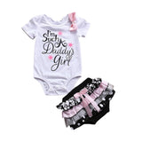 I'm such a Daddy's Girl - 2pc. Bow Onesie Bodysuit & Ruffled Short Set Baby Girl (Pink, Black & White)