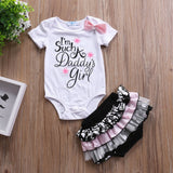 I'm such a Daddy's Girl - 2pc. Bow Onesie Bodysuit & Ruffled Short Set Baby Girl (Pink, Black & White)