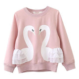 Swan Cartoon Tulle Trim Long Sleeve Pullover Sweatshirt Baby Girl and Toddler (Pink/Black)