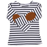 Striped Shirt with Cognac Elbow Patch Toddler Boy (Available in Navy Blue or Red)