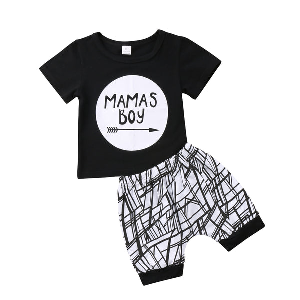 Mama's Boy - T-shirt and Harem Shorts 2pc. Set Baby Boy (Black/White)