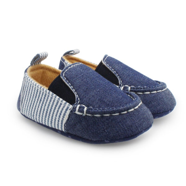 Striped & Denim Baby Shoes (Dark Wash Blue/White)