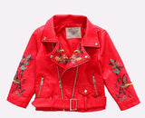 Vegan Leather Floral 🌹 Applique Motorcycle Jacket Toddler Girl (Pink, Black or Red)