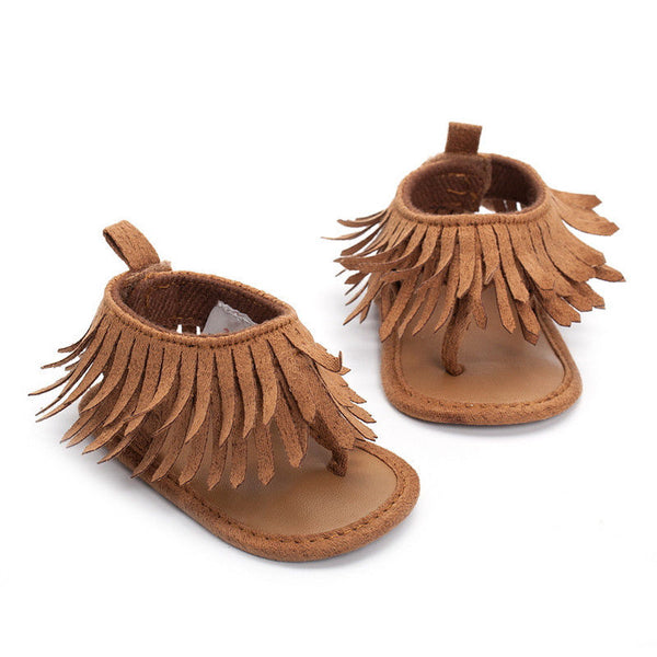 Fringe Thong Baby Sandals (Brown/Metallic)