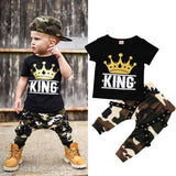 King 👑 - T-Shirt And Belted Harem Pants 2pc. Set Baby Boy and Toddler (Black & Camo)