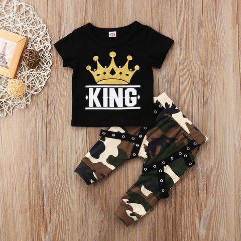 King 👑 - T-Shirt And Belted Harem Pants 2pc. Set Baby Boy and Toddler (Black & Camo)