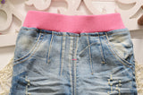 Decorative Waist and Cuff Jeans Baby Girl and Toddler - (Pink & Light Wash)