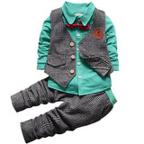Plaid Little Gentlemen Bow Tie Collar Shirt, Vest & Pant 3 pc. Suit Baby Boy and Toddler (Available in 3 colors)
