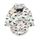 Dinosaur 🦖 Cotton Bowtie Collar Long Sleeve Baby Boy Onesie Bodysuit (White Multi)