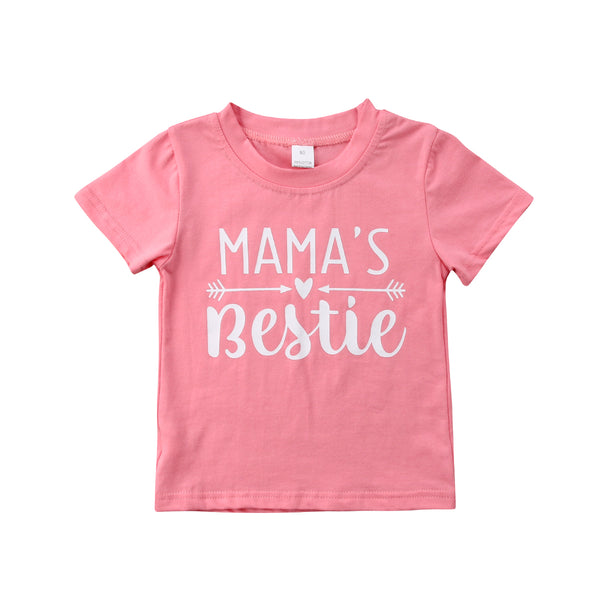 Mama's Bestie - Cotton Short Sleeve T-shirt Baby Girl and Toddler (Pink)