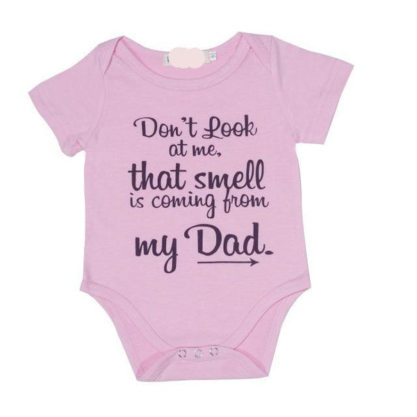 Don't Look at Me, that Smell is Coming From my Dad 🤣 - Infant Girl Onesie Bodysuit (Pink & Black)