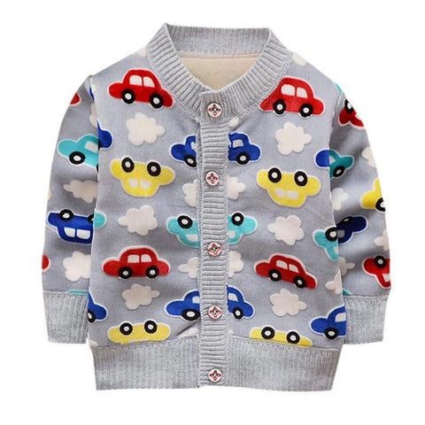 Car 🚗 and Cloud 🌥️ Cardigan Sweater Baby Boy and Toddler (Gray Multi)