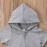 Hooded Zip Front Romper Bodysuit with Pockets Baby Boy (Gray)