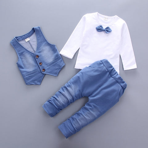 Denim Vibes 3pc. Bowtie T-Shirt, Vest and Pants Set Baby Boy and Toddler (Available in White, Yellow, Red or Gray)
