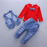 Denim Vibes 3pc. Bowtie T-Shirt, Vest and Pants Set Baby Boy and Toddler (Available in White, Yellow, Red or Gray)