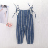Striped Sleeveless Denim Jumpsuit Baby Girl and Toddler (Medium Blue Wash)