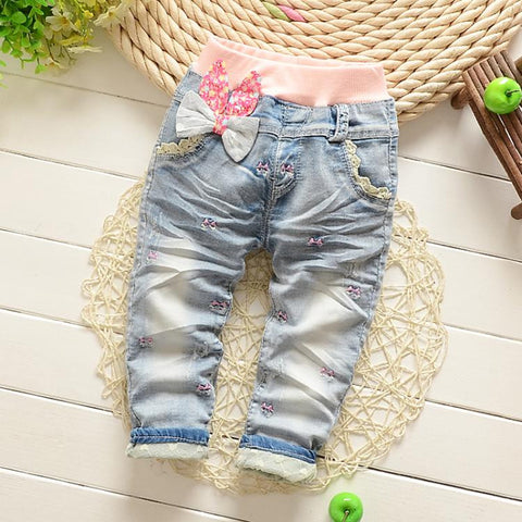 Embroidered Denim Jeans Baby Girl and Toddler (Pink and Light Wash Denim)