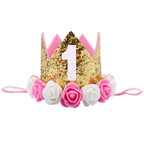 1st Birthday - Glitter Party Crown Hat 👸 Baby Girl (5 colors available)