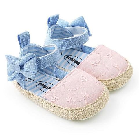 Embroidered Espadrille Baby Sandals with Bow (Pink/Red/White)