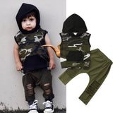 Camouflage Hooded Muscle Shirt and Distressed Harem Pant 2pc. Set Baby and Toddler (Olive Green/Black)