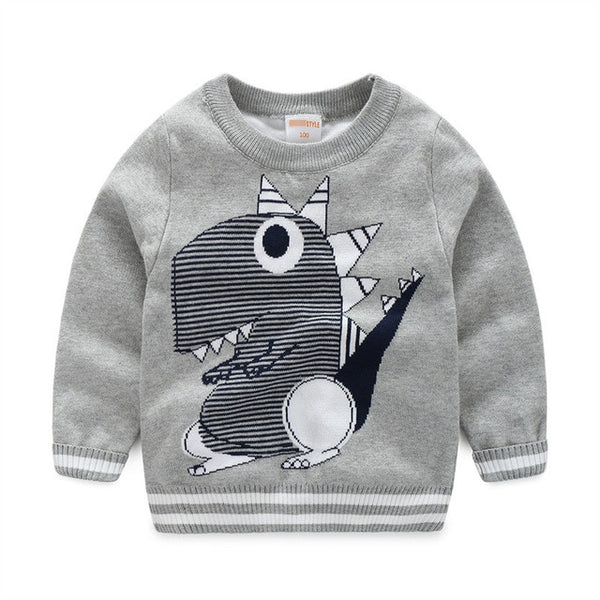 Dinosaur Knit Pullover Sweater Toddler Boy  (Available in Gray/Navy Blue)